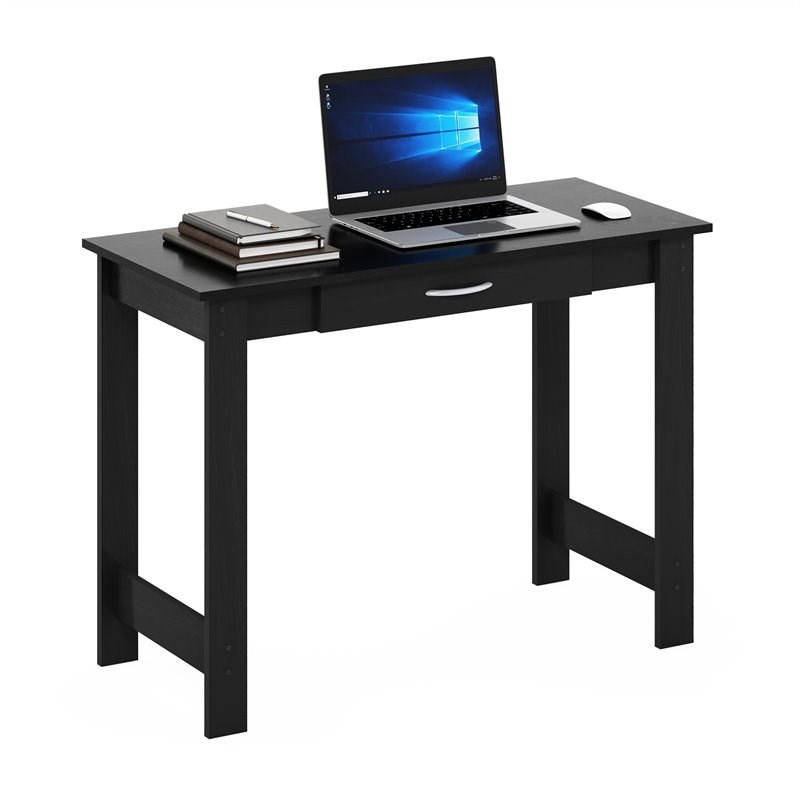 Pemberly Row Contemporary Engineered Wood Writing Desk with Drawer in Black