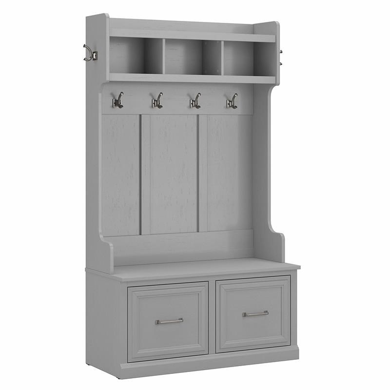 Pemberly Row 40W Hall Tree & Shoe Bench with Doors in Gray - Engineered Wood