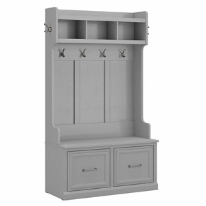 Pemberly Row 40W Hall Tree & Shoe Bench with Doors in Gray - Engineered Wood