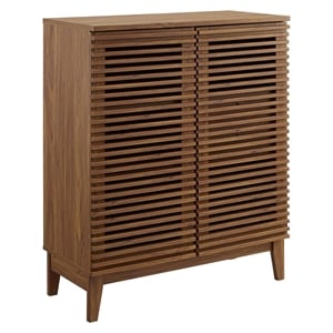 Pemberly Row 17&quot Modern Wood Bar Cabinet with 2 Soft-Close Drawers in Walnut