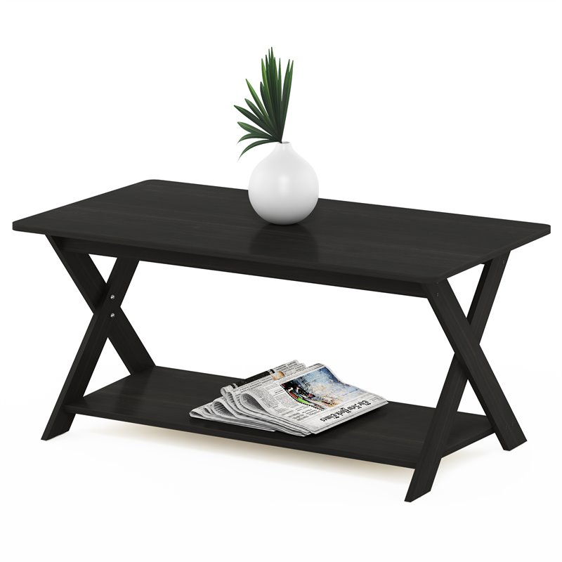 Pemberly Row Engineered Wood Simplistic Criss-Crossed Coffee Table in Espresso
