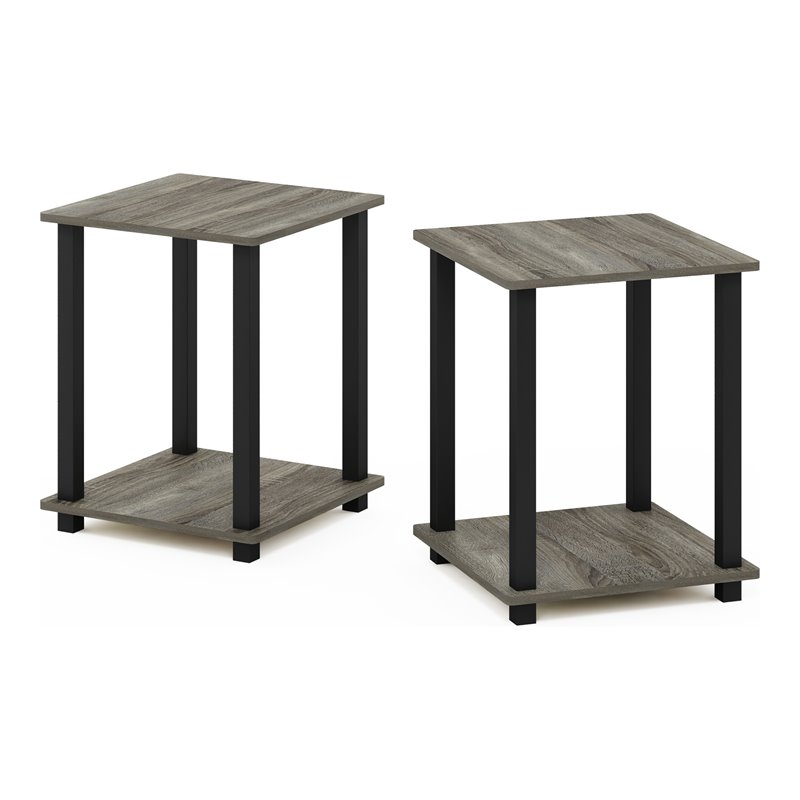 Pemberly Row Engineered Wood End Table in French Oak Gray/Black (Set of 2)