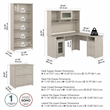Pemberly Row L-Shaped Desk with Hutch and Storage in Linen White Oak
