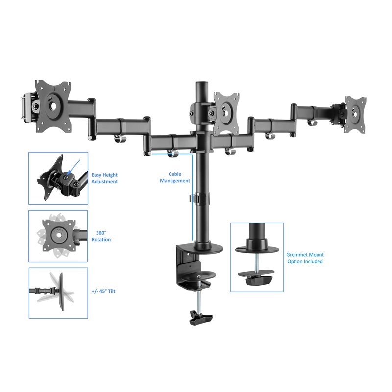 Pemberly Row Adjustable Teak Standing Desk Converter/Triple Monitor Mount Bundle