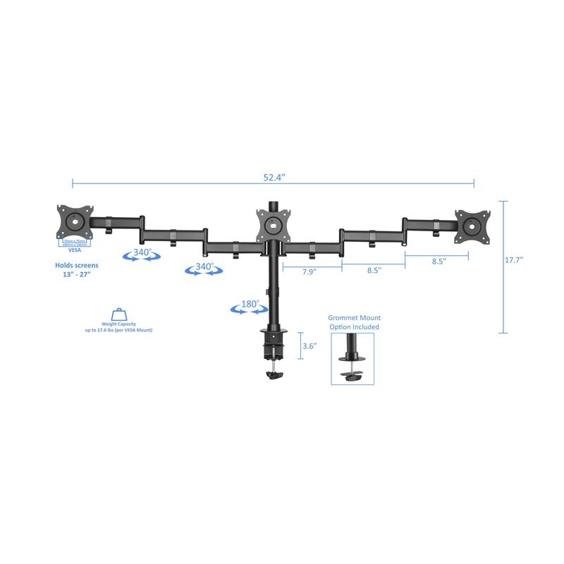 Pemberly Row Adjustable Teak Standing Desk Converter/Triple Monitor Mount Bundle