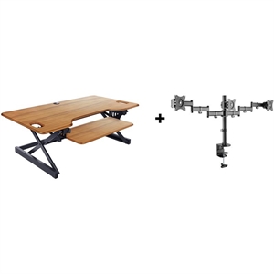 Pemberly Row Adjustable Teak Standing Desk Converter/Triple Monitor Mount Bundle