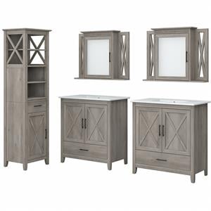 Pemberly Row Engineered Wood Vanity Set with Linen Tower in Driftwood Gray