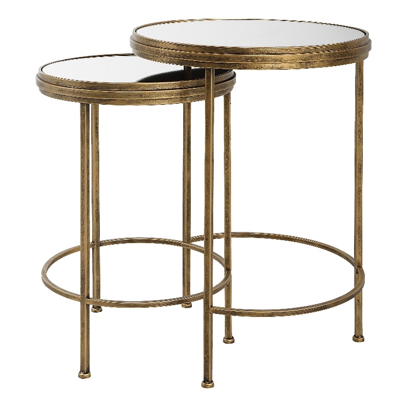 Pemberly Row Coastal Metal Nesting Tables in Antique Brushed Gold (Set of 2)