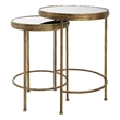 Pemberly Row Coastal Metal Nesting Tables in Antique Brushed Gold (Set of 2)