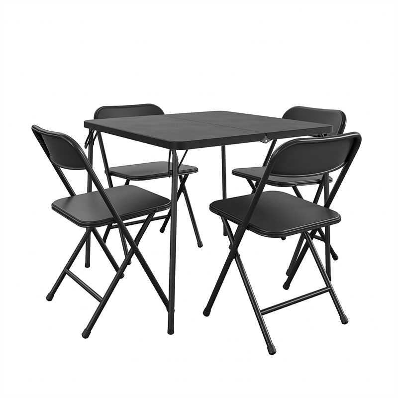 Pemberly Row 5-Piece Solid Resin Folding Table & Chair Dining Set in Black