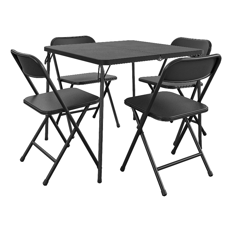 Pemberly Row 5-Piece Solid Resin Folding Table & Chair Dining Set in Black