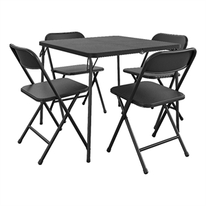 Pemberly Row 5-Piece Solid Resin Folding Table & Chair Dining Set in Black