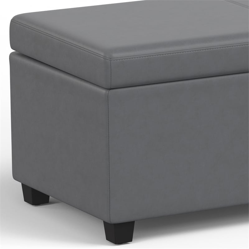 Pemberly Row Contemporary Faux Leather Storage Ottoman Bench in Stone Gray