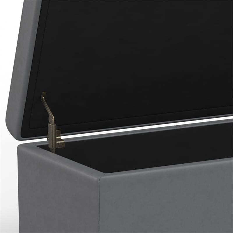 Pemberly Row Contemporary Faux Leather Storage Ottoman Bench in Stone Gray