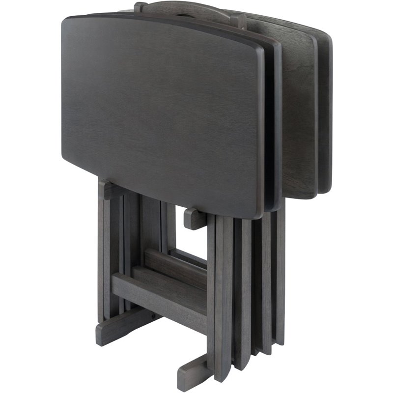 Pemberly Row 5-Piece Transitional Solid Wood Snack Table Set in Oyster Gray