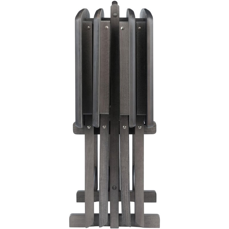 Pemberly Row 5-Piece Transitional Solid Wood Snack Table Set in Oyster Gray