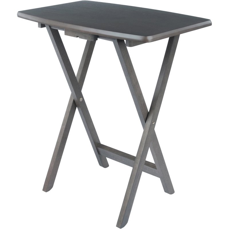 Pemberly Row 5-Piece Transitional Solid Wood Snack Table Set in Oyster Gray