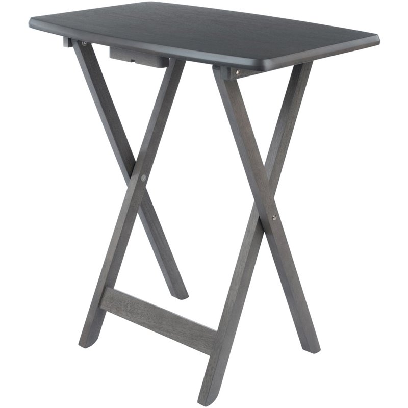 Pemberly Row 5-Piece Transitional Solid Wood Snack Table Set in Oyster Gray