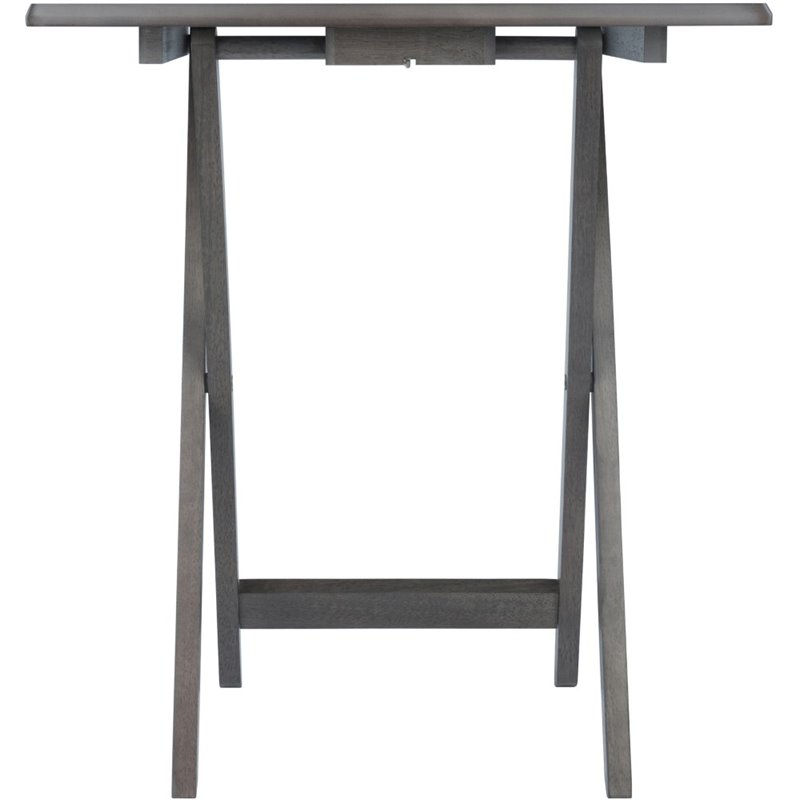 Pemberly Row 5-Piece Transitional Solid Wood Snack Table Set in Oyster Gray
