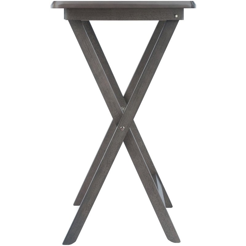 Pemberly Row 5-Piece Transitional Solid Wood Snack Table Set in Oyster Gray