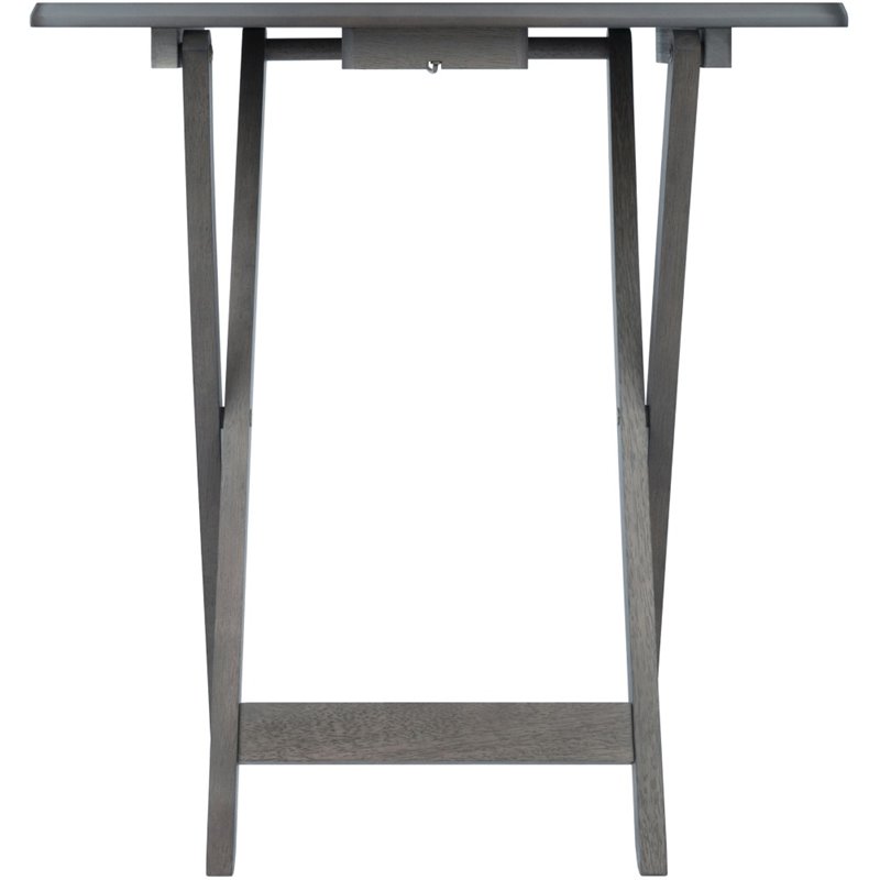 Pemberly Row 5-Piece Transitional Solid Wood Snack Table Set in Oyster Gray