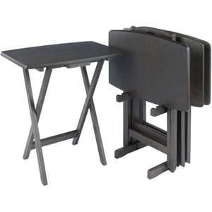 Pemberly Row 5-Piece Transitional Solid Wood Snack Table Set in Oyster Gray