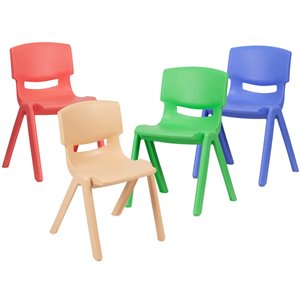 Pemberly Row 13.25&quot 4 Piece Plastic Stackable Multicolored School Chair Set