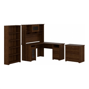 Pemberly Row L-Shaped Desk with Hutch and Storage in Walnut - Engineered Wood
