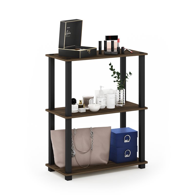 Pemberly Row Turn-S-Tube Wood 3-Tier Shelf Display Rack in Columbia Walnut