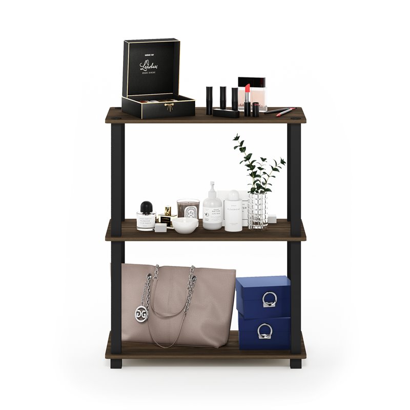 Pemberly Row Turn-S-Tube Wood 3-Tier Shelf Display Rack in Columbia Walnut