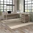 Pemberly Row 72W L-Shaped Table Desk with Drawers in Hickory - Engineered Wood