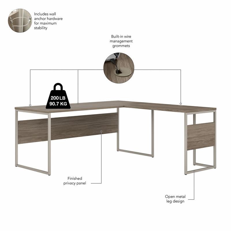 Pemberly Row 72W L-Shaped Table Desk with Drawers in Hickory - Engineered Wood
