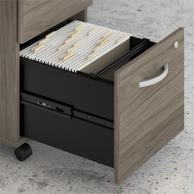 Pemberly Row 72W L-Shaped Table Desk with Drawers in Hickory - Engineered Wood