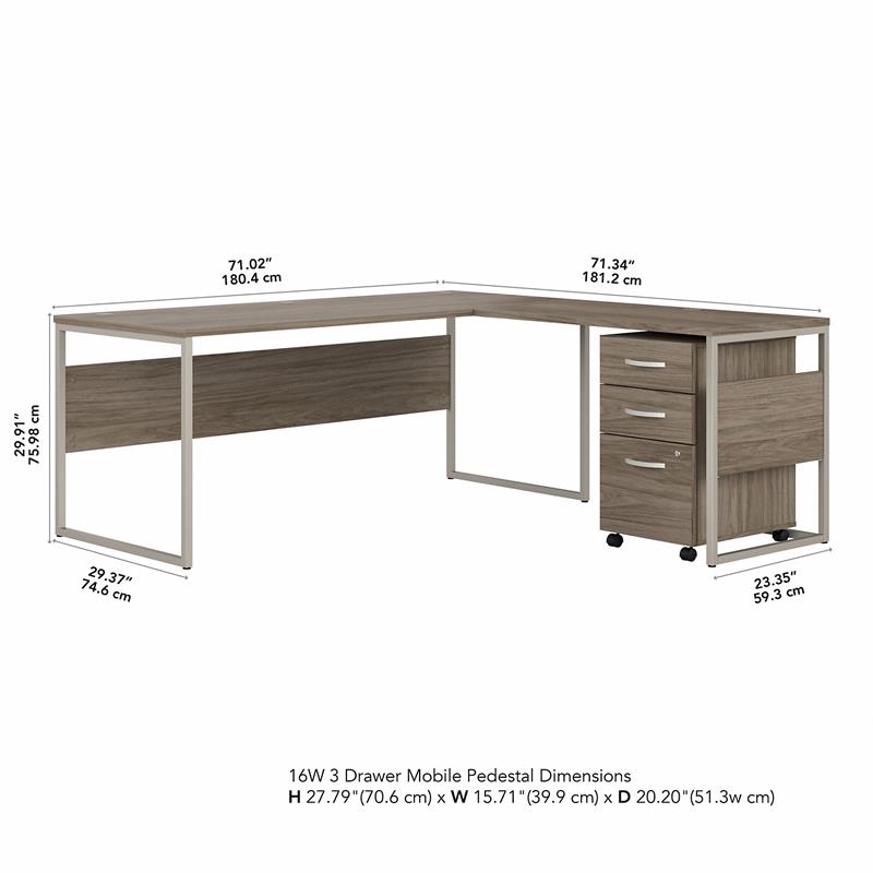 Pemberly Row 72W L-Shaped Table Desk with Drawers in Hickory - Engineered Wood