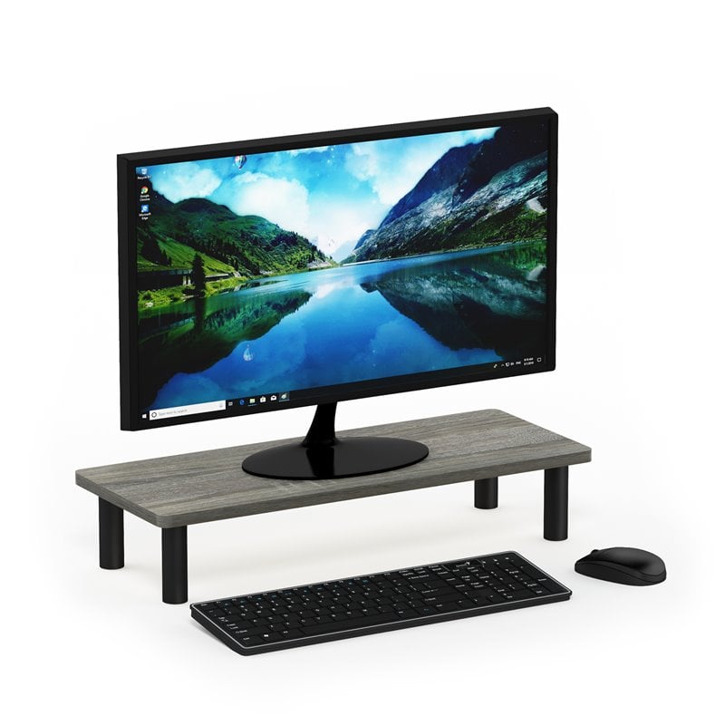 Pemberly Row Turn-N-Tube Wood Monitor Riser Stand in French Oak Gray/Black