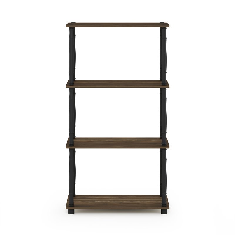Pemberly Row Turn-N-Tube Wood 4-Tier Shelf Display Rack in Columbia Walnut