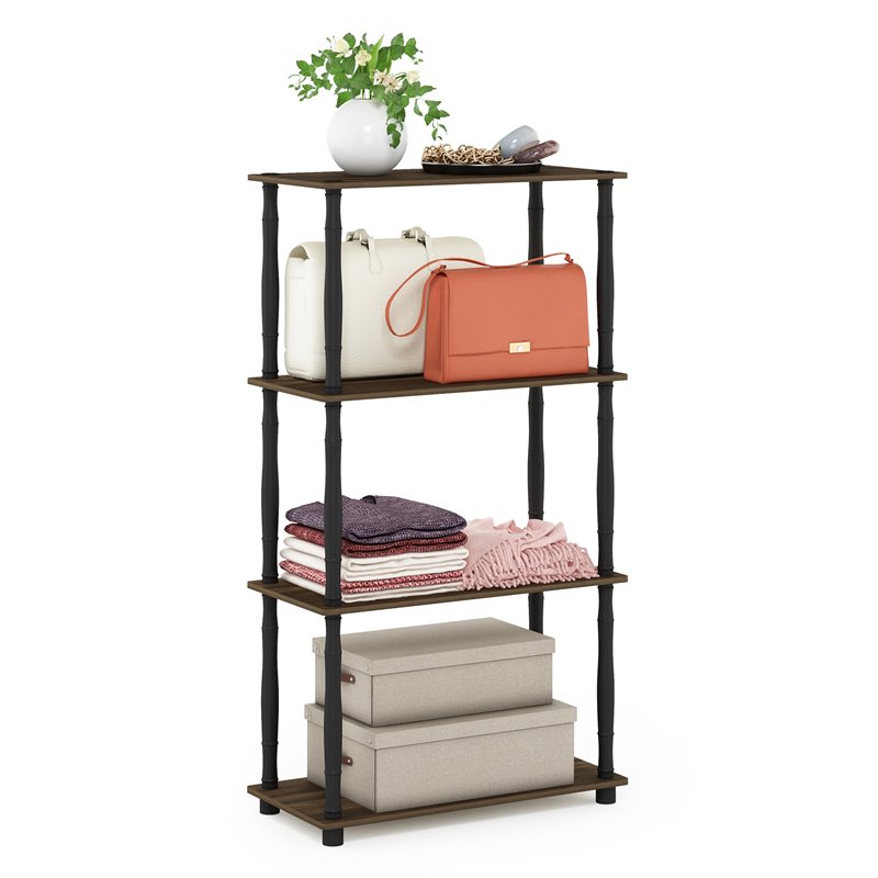 Pemberly Row Turn-N-Tube Wood 4-Tier Shelf Display Rack in Columbia Walnut
