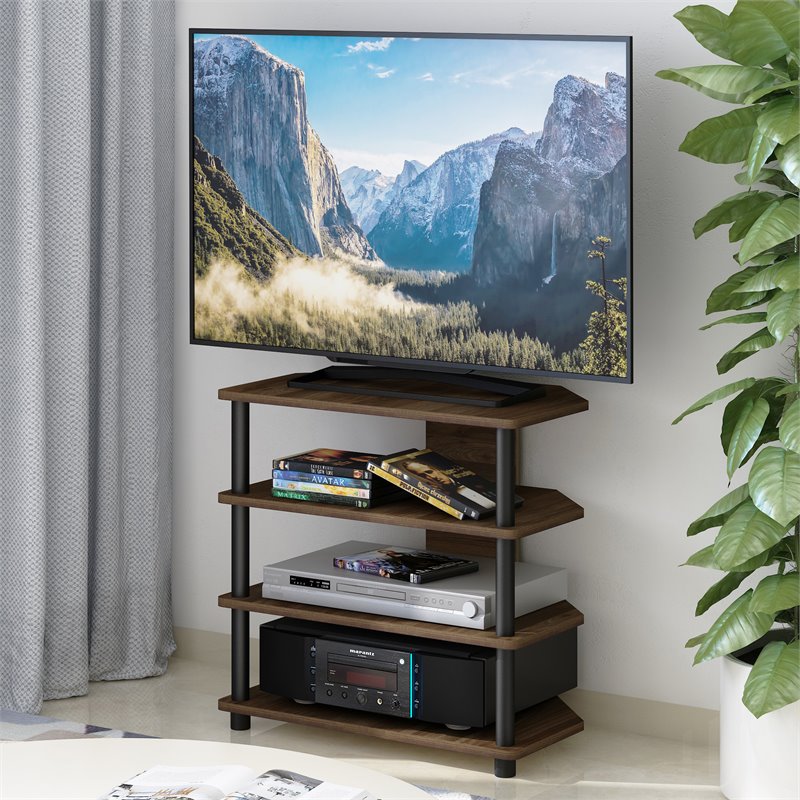 Pemberly Row Wood 4-Tier Petite TV Stand for TV up to 25