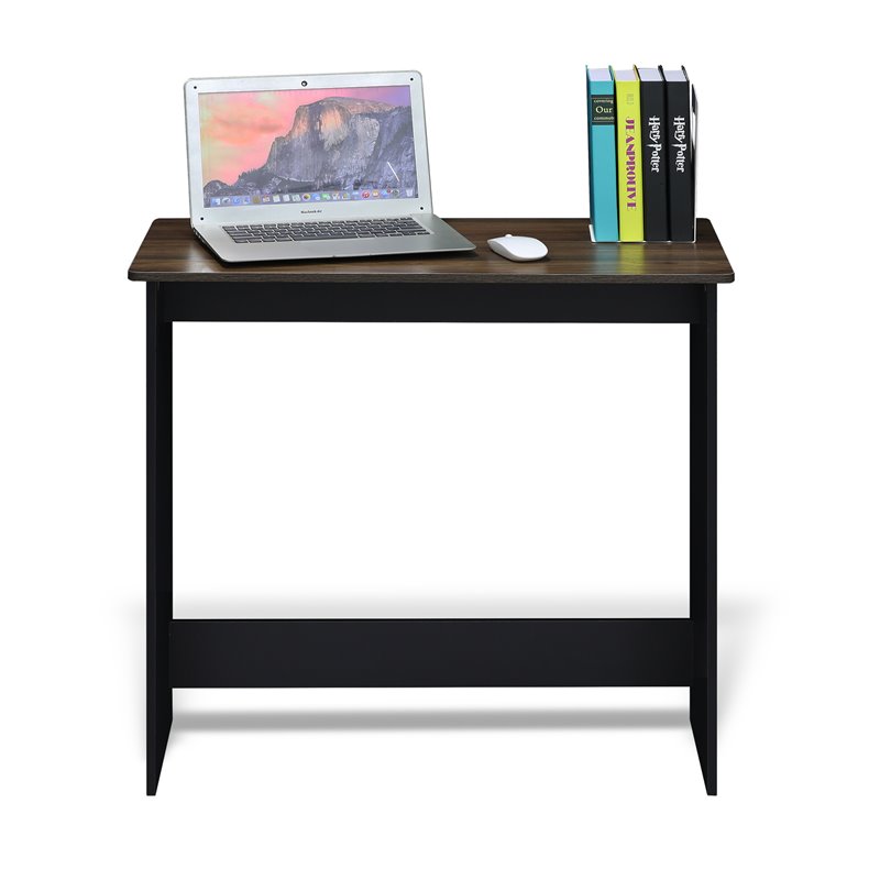 Pemberly Row Engineered Wood Simplistic Study Table in Columbia Walnut/Black