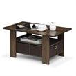 Pemberly Row Wood Coffee Table with Bin Drawer in Columbia Walnut/Dark Brown