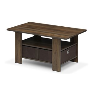 Pemberly Row Wood Coffee Table with Bin Drawer in Columbia Walnut/Dark Brown