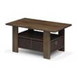 Pemberly Row Wood Coffee Table with Bin Drawer in Columbia Walnut/Dark Brown