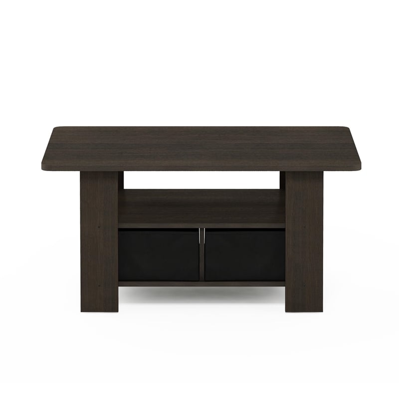 Pemberly Row Engineered Wood Coffee Table with Bin Drawer in Dark Brown/Black