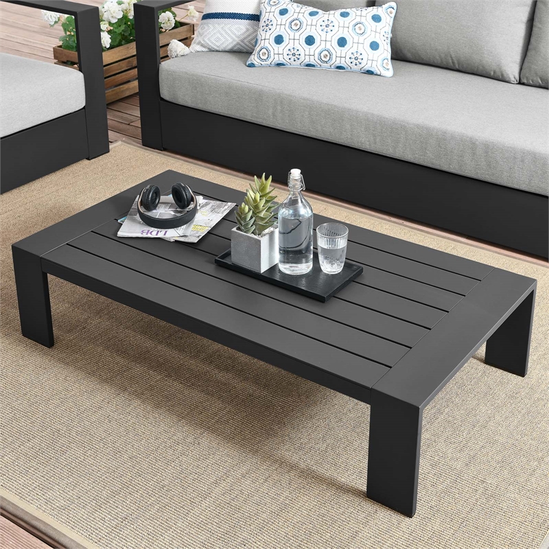 Pemberly Row Modern Powder-Coated Aluminum Outdoor Patio Coffee Table in Gray