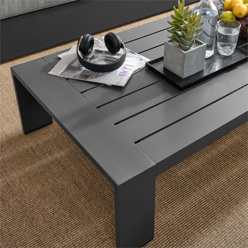 Pemberly Row Modern Powder-Coated Aluminum Outdoor Patio Coffee Table in Gray