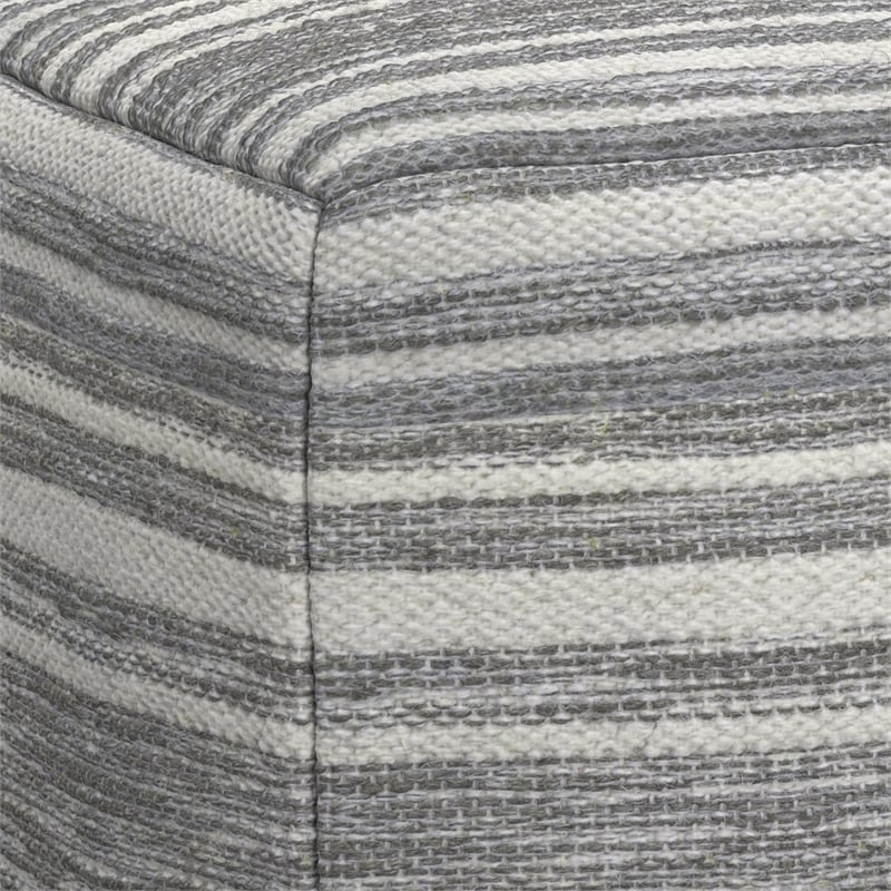 Pemberly Row Contemporary Square Square Woven Pouf in Black Melange and White