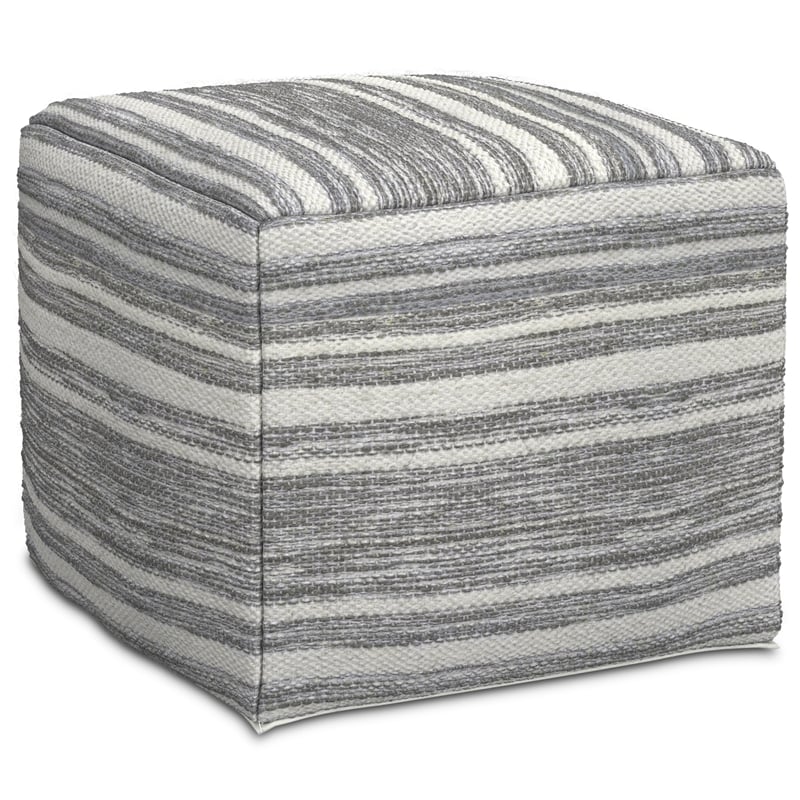 Pemberly Row Contemporary Square Square Woven Pouf in Black Melange and White