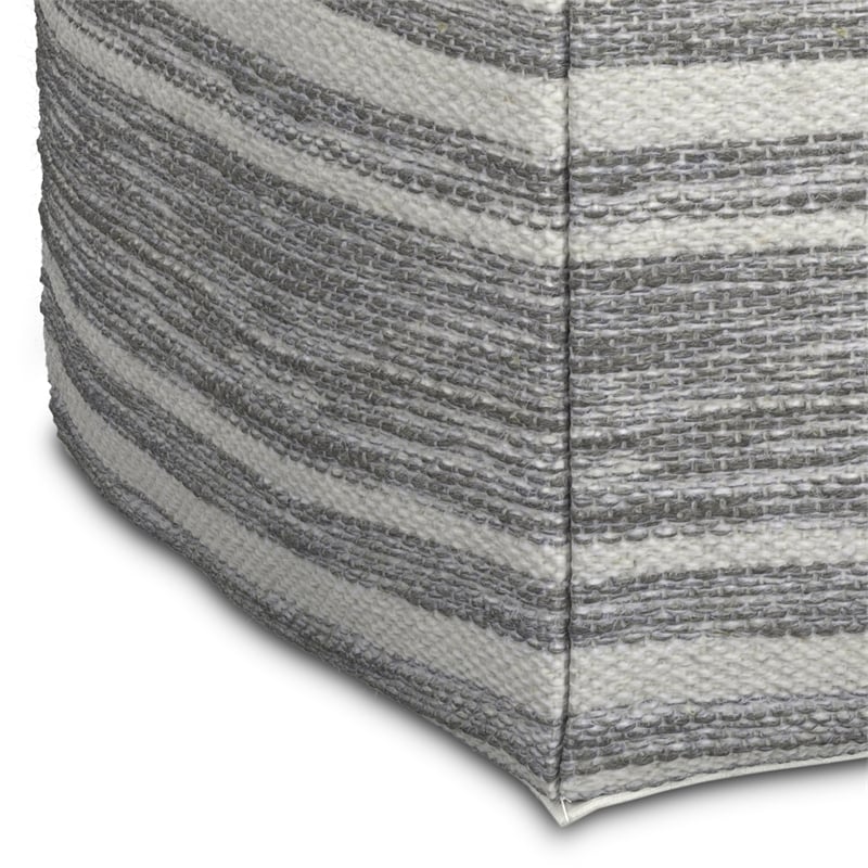 Pemberly Row Contemporary Square Square Woven Pouf in Black Melange and White