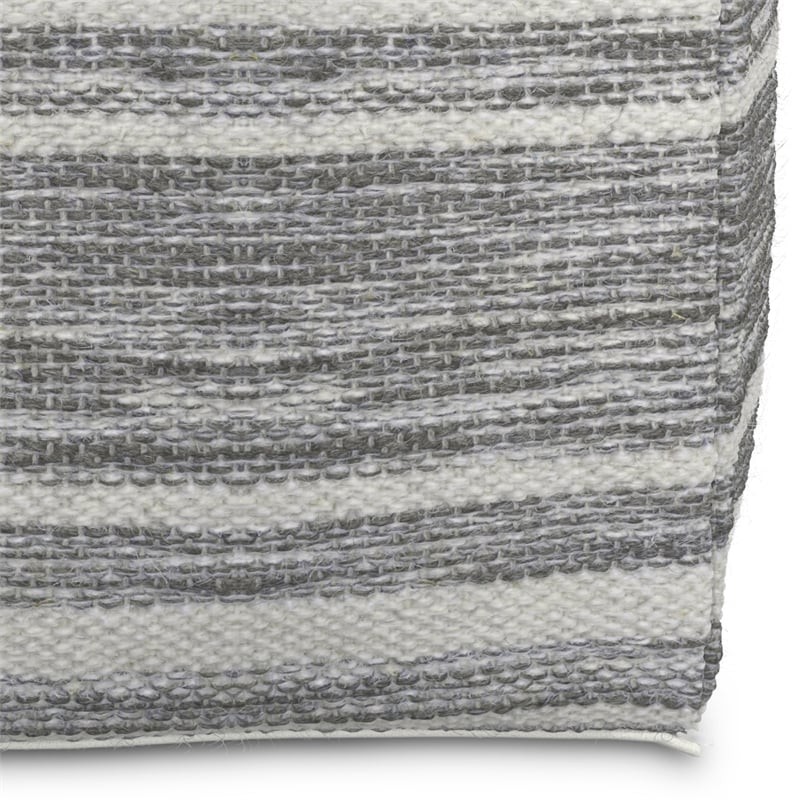 Pemberly Row Contemporary Square Square Woven Pouf in Black Melange and White