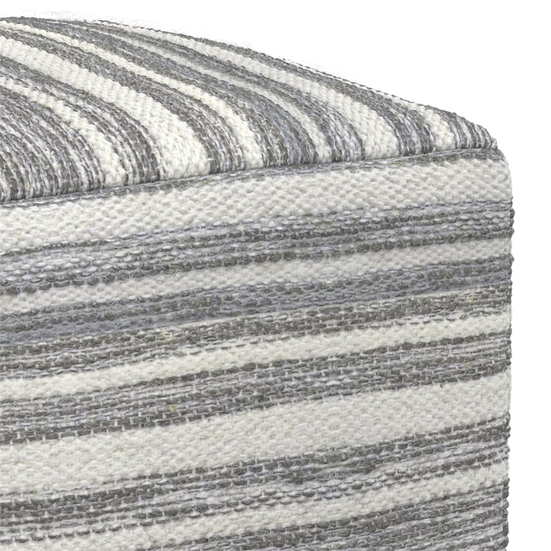 Pemberly Row Contemporary Square Square Woven Pouf in Black Melange and White
